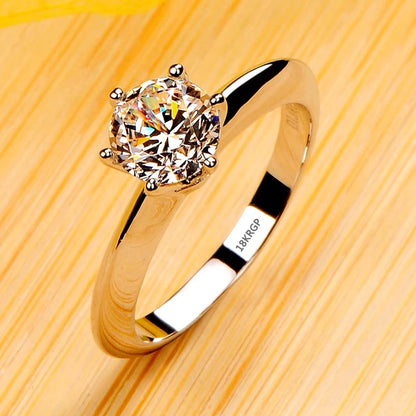 18K White Gold Color Solitaire Ring - 2 Carat Zirconia Diamond Style Wedding Band Luxury Jewelry for Women