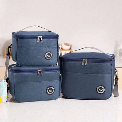 Insulated Handheld Lunch Bag with Shoulder Strap – Thickened Waterproof Student Lunch Box Tote
