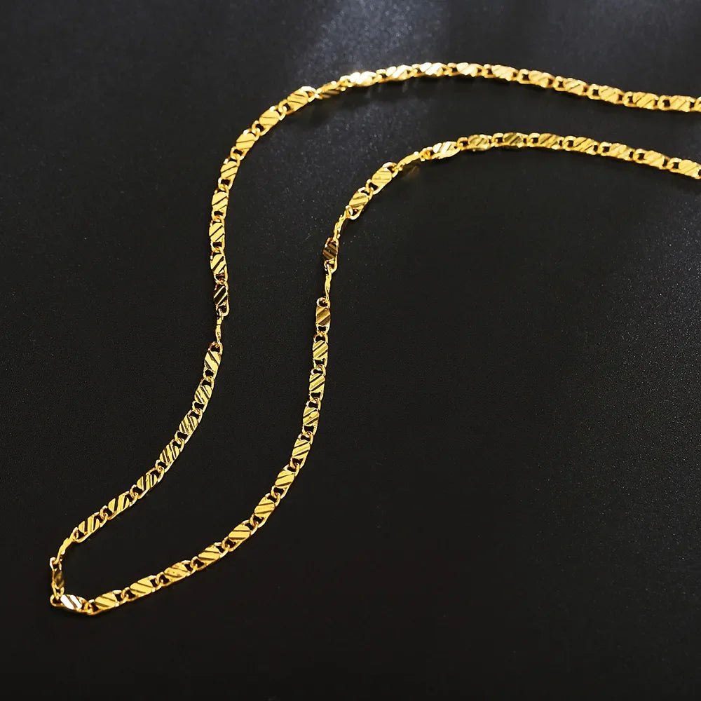 18K Gold Color Flat Chain Necklace for Men & Women – 2mm Charm, 40-75cm Luxury Jewelry for Party & Wedding