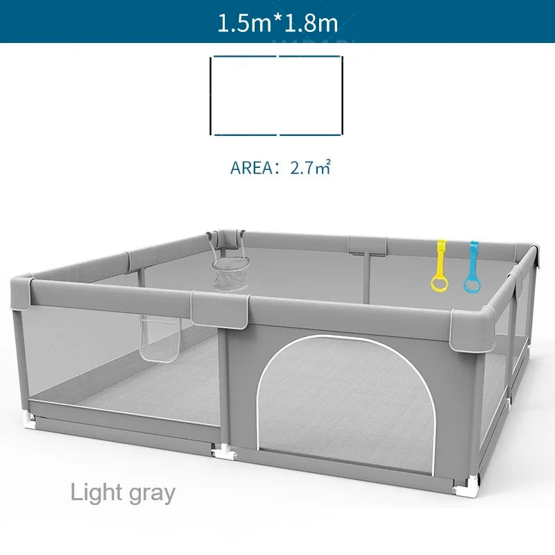 IMBABY Baby Playpen – Light Gray Corralito with Pull Ring, Child Safety Barrier Fence and Ball Box for Baby Playground
