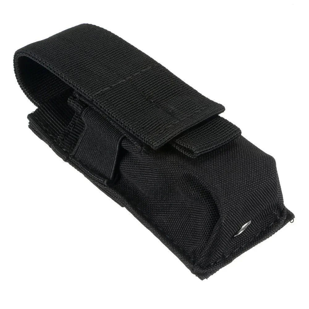 Tactical MOLLE Magazine Pouch - Single Mag Holder with Flashlight & Knife Storage