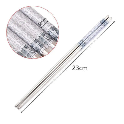 Blue and White Print Steel Chopsticks - Durable Kitchen Tableware for Food Enjoyment