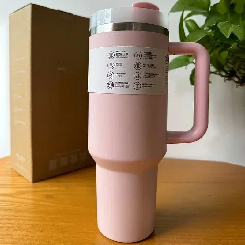 2025 New Stainless Steel Travel Mug with Handle & Straw Lid – 30oz/40oz Vacuum Insulated, Double Wall Thermal Iced Cup