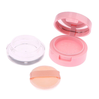 Portable Loose Powder Container – Plastic Cosmetic Sifter Jar with Mirror for Travel Makeup