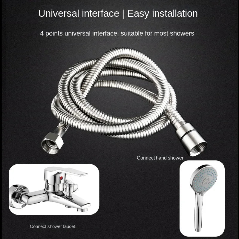 Flexible Shower Hose 1.5/2M — Black/Silver Stainless Steel Bathroom Extension Pipe and Accessories