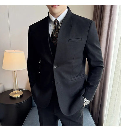 Korean Style Slim Fit Men's Wool Blazer Two-Piece Business Suit – Formal Elegant Set (M to 5XL)