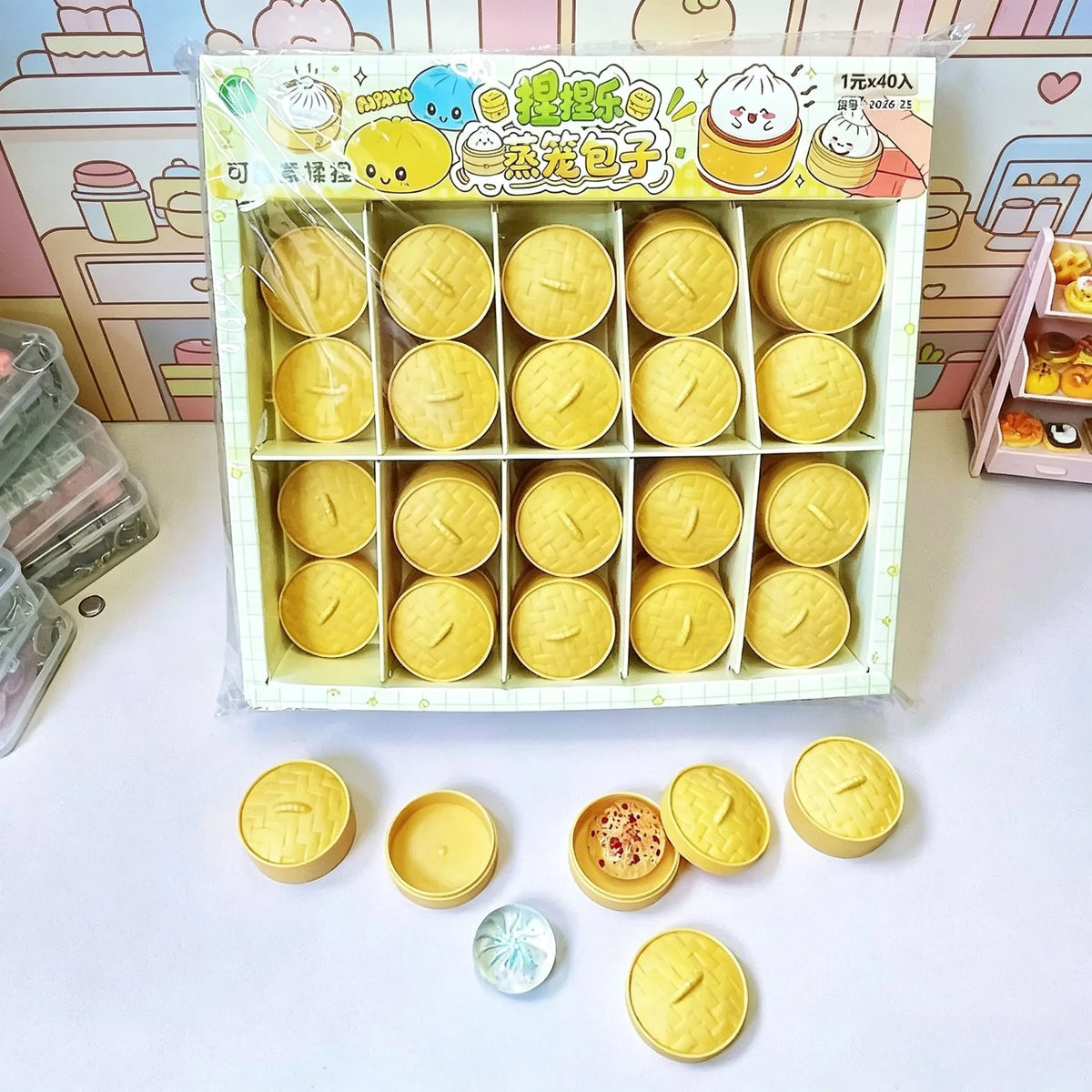 Crystal Mini Dumpling & Steamed Bun Squishy Set - Soft Squeeze Stress Relief Fidget Toys with Steamer, Party Favors & Gifts