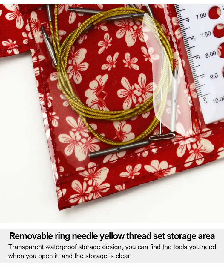 Cotton Knitting Needles Organizer Bag – Red Detachable Storage for Crochet Hooks & Sewing Accessories