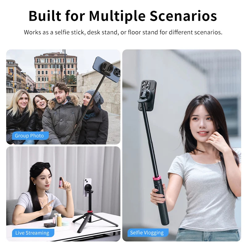 Ulanzi MT-84 Selfie Stick Magnetic Tripod - 1.53M, Wireless Bluetooth Remote, Phone Extension for Live Streaming & Vlogs