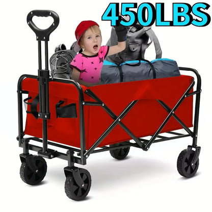 Foldable Heavy Duty Wagon Cart – Portable Utility Cart for Groceries, Sports, Gardening & Shopping, Includes Foldable Cat Storage