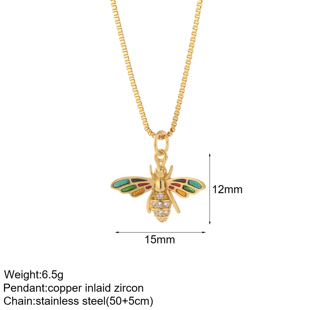 Heart Evil Blue Eye Sun Necklace – Cute Dog, Bee & Elephant Gold Pendant with Long Stainless Steel Chain for Women