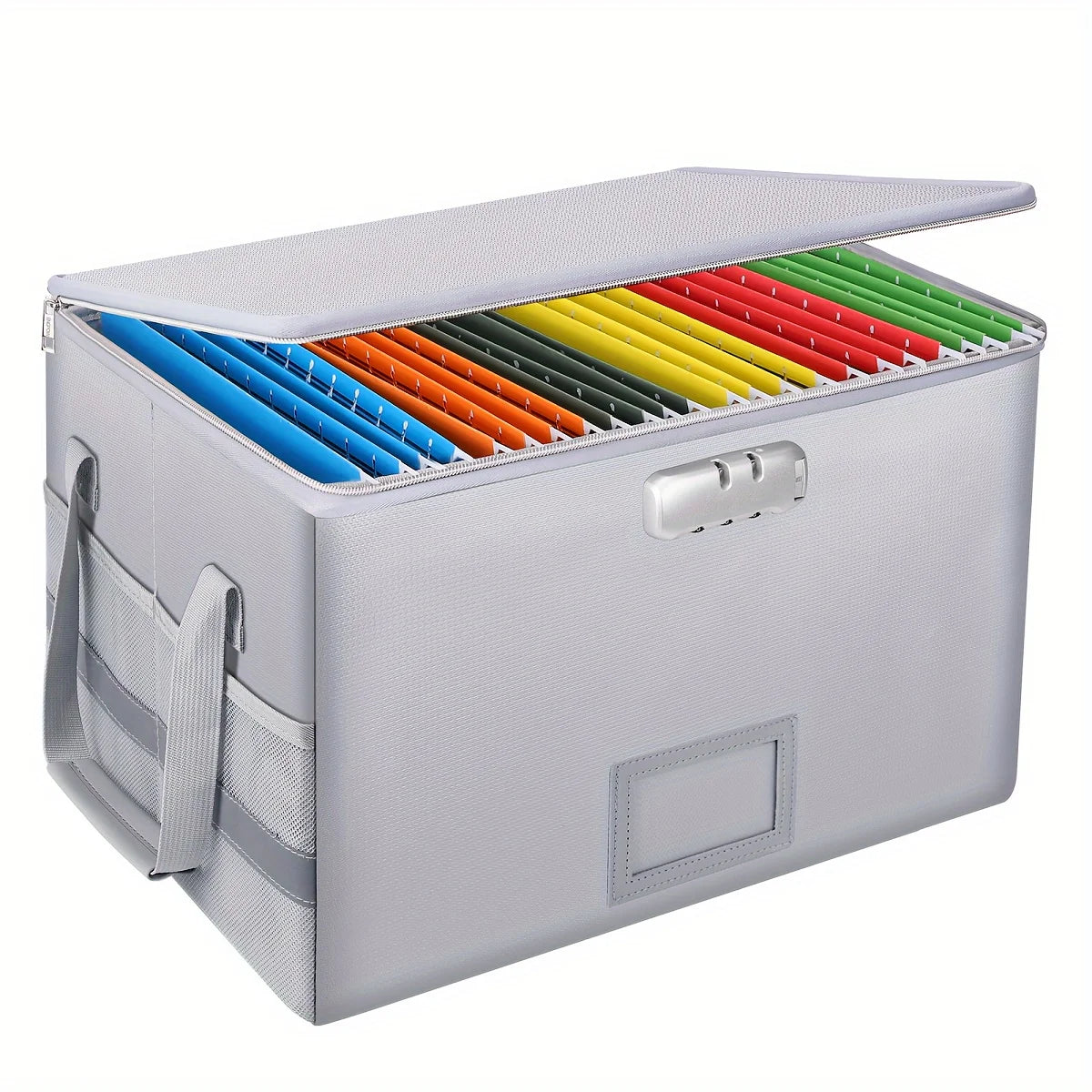 Fireproof Waterproof File Organizer – Large Capacity Black Foldable Storage Box with Handle & Combination Lock