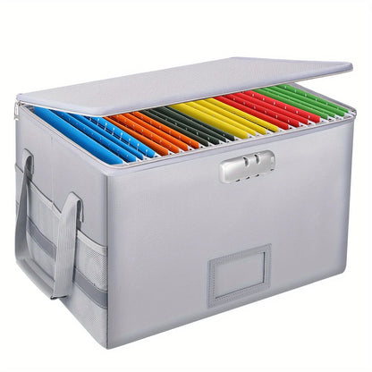 Fireproof Waterproof File Organizer – Large Capacity Black Foldable Storage Box with Handle & Combination Lock