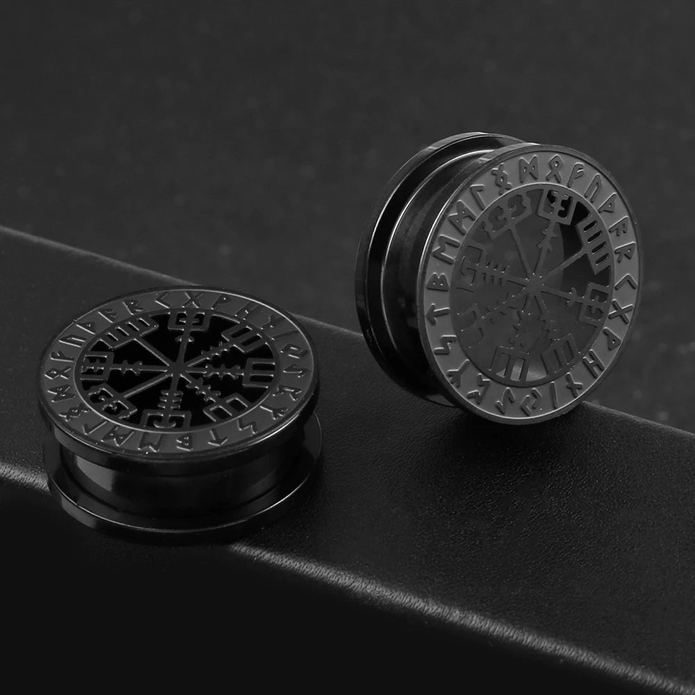 Casvort 2PCS Stainless Steel Ear Gauges – Viking Rune Plugs, Tunnels, Expanders for Piercing Jewelry