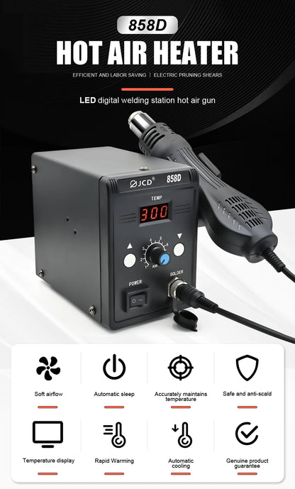 JCD Hot Air Gun 858D – 700W BGA Rework Solder Station, SMD SMT Welding Heat Gun, 220V/110V Repair Tool