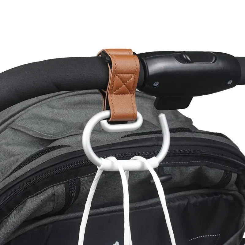 PU Leather Stroller Hooks - 360° Rotating Multifunctional Bag Clips & Stroller Accessories Gift
