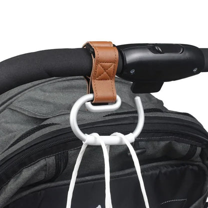 PU Leather Stroller Hooks - 360° Rotating Multifunctional Bag Clips & Stroller Accessories Gift
