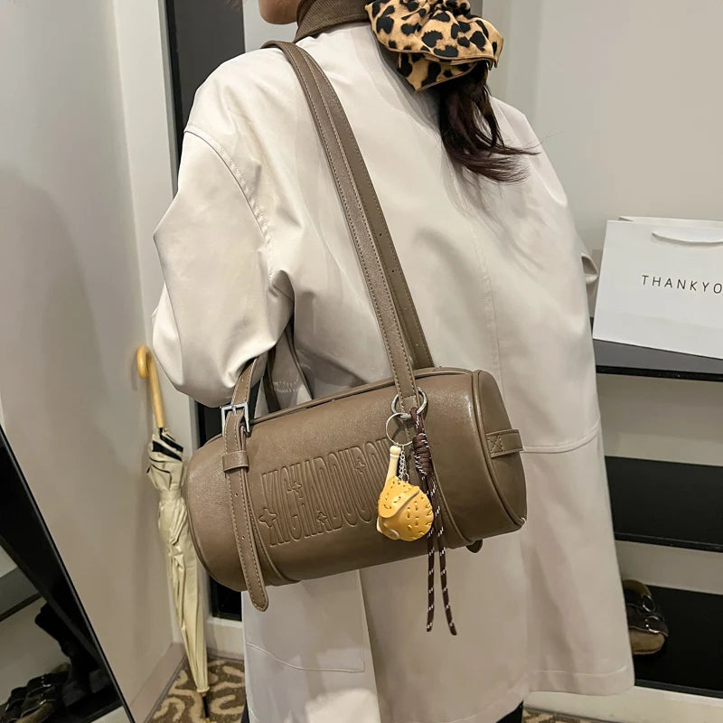 2024 Multifunctional Cylinder Shoulder Bag for Women – Luxury Crossbody Handbag with Pendant