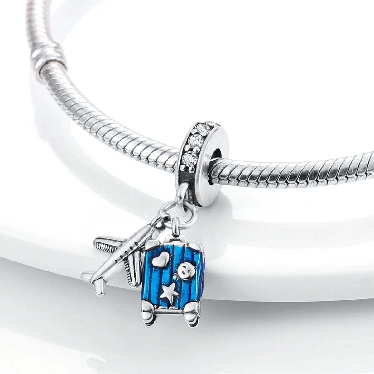 MULA Silver-Plated Sunflower & Four-Leaf Clover Dangle Charms - DIY 3MM Snake Chain Bracelet