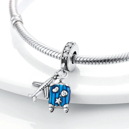 MULA Silver-Plated Sunflower & Four-Leaf Clover Dangle Charms - DIY 3MM Snake Chain Bracelet
