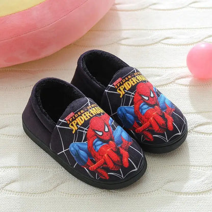 Cartoon Spider-Man Cotton Slippers – Warm Autumn & Winter Indoor Shoes for Kids, Boys’ Fashion Footwear
