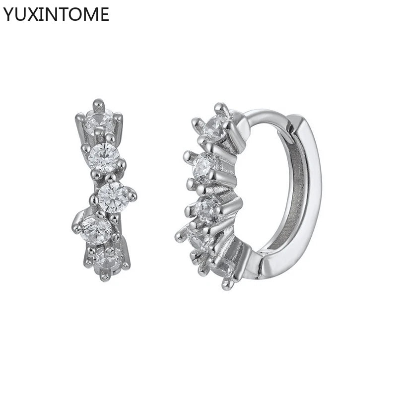 925 Sterling Silver White Zircon Hoop Earrings for Women – Fashion Geometric Crystal Silver Earrings Fine Jewelry Elegant Daily Wear Jewelry