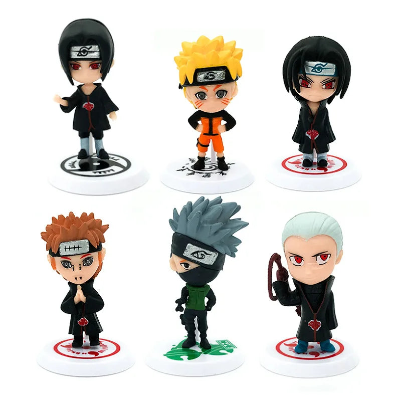 6pcs Naruto Mini Figures Set – Sasuke, Gaara, Uchiha Madara 7-8cm Anime Collectible Figurines with Base