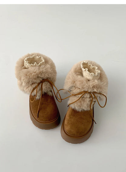 Women’s Winter Chunky Sole Fur Snow Boots – Cozy Height-Boosting Cotton Short Booties
