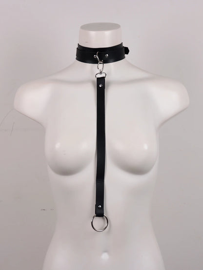 Men's Gothic Leather Collar – Adjustable Punk Chain Neck Accessory with Traction Rope