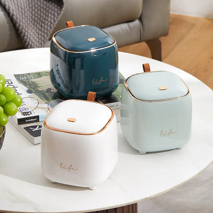 Light Luxury Double-Layer Pressing Desktop Trash Can - Stylish Coffee Table Bomb Cover with Small Storage Bucket - New Arrival