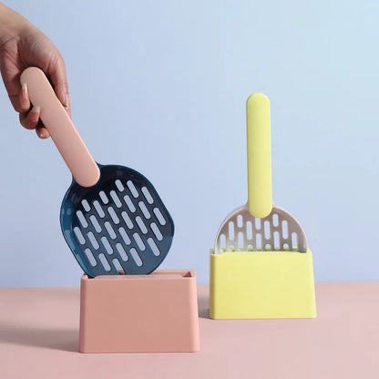 Plastic Cat Litter Scoop with Base | Self-Cleaning Shovel for Cat Litter Box | Kitten Toilet Clean Tools & Supplies
