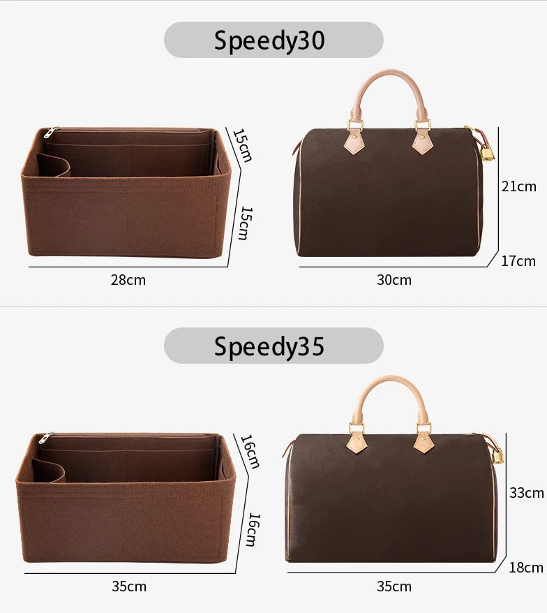 WUTA Felt Insert Bag Organizer — Inner Liner for LV Speedy 20/25/30/35 Handbags, Makeup & Travel Purse Storage