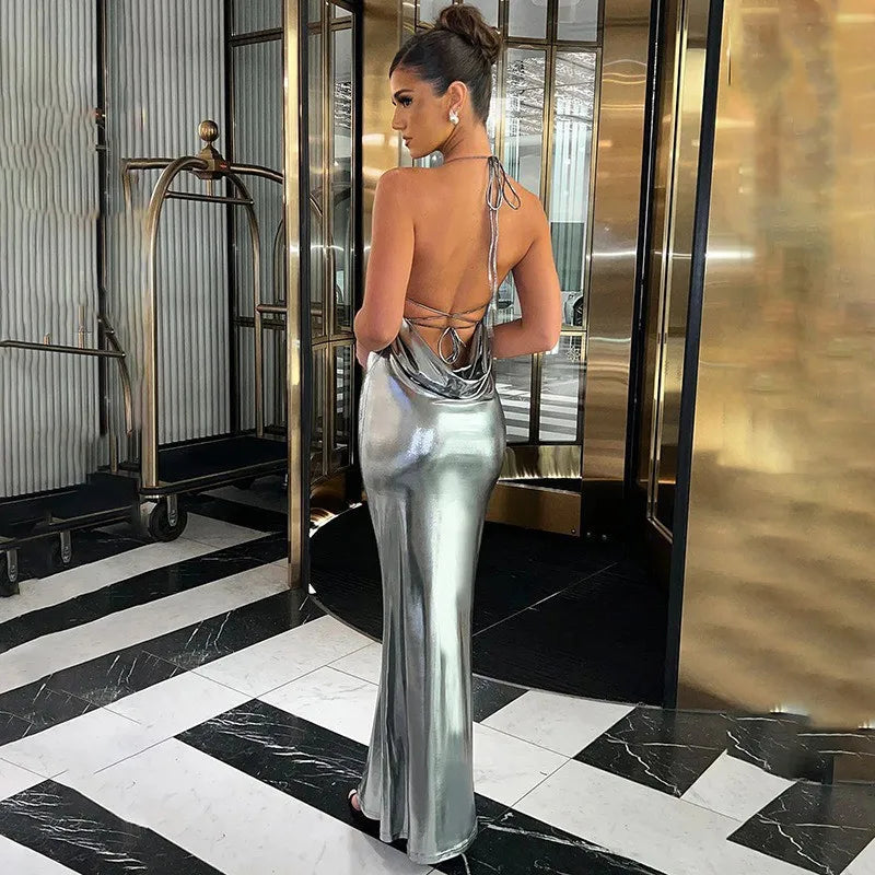 Women’s Sexy Summer Party Dress – Solid Sleeveless Backless Bodycon Bandage Dress for Club & Streetwear