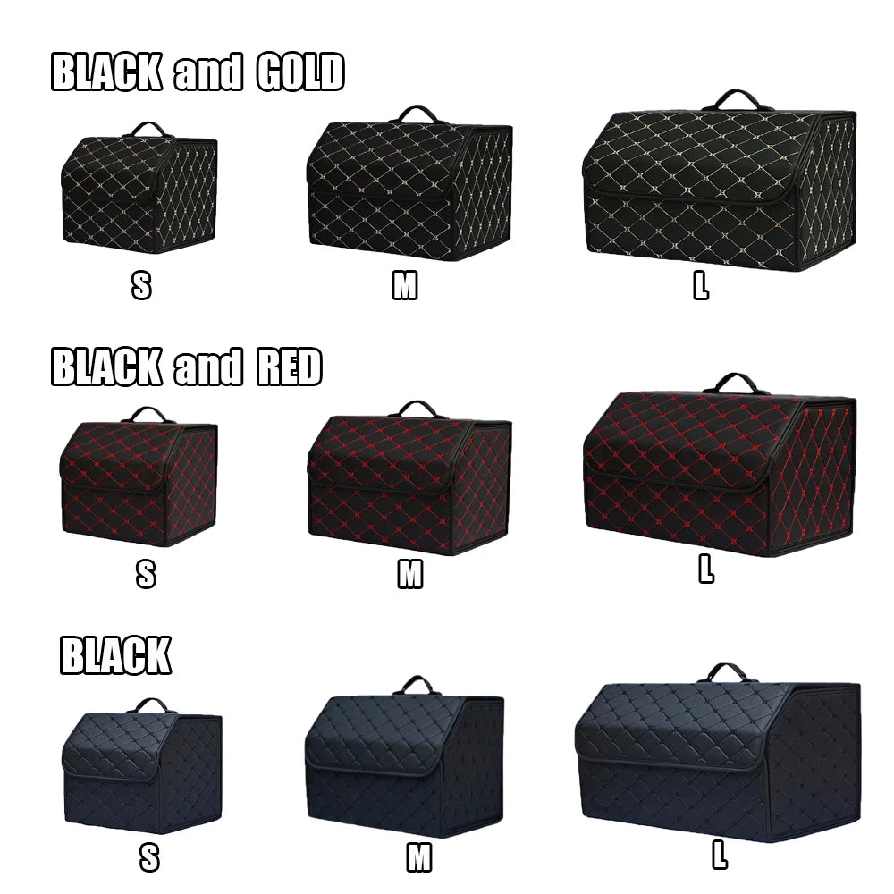 Car Trunk Organizer Box – Large Capacity Leather Storage Bag for Auto Tools, Stowing, Tidying, and Emergency Use, Folding