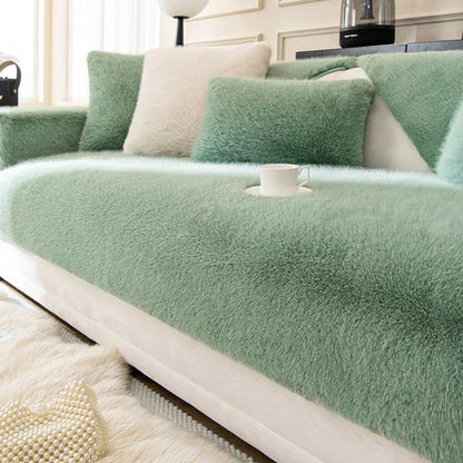 Rabbit Plush Sofa Seat Cover – Warm Non-Slip L-Shaped Couch Blanket & Cushion Slipcover for Living Room
