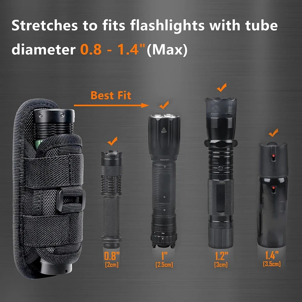 Tactical Flashlight Pouch - MOLLE Torch Holster EDC Carry Case for Camping & Hunting Gear