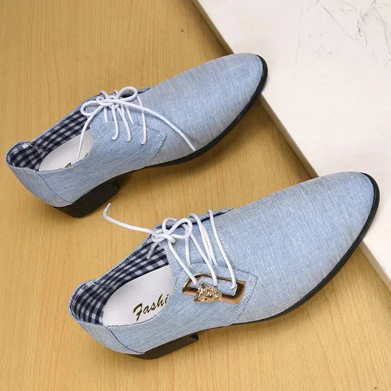 Men’s Canvas Derby Dress Shoes - Casual Wedding Flats & Formal Mix-Color Loafers Blue