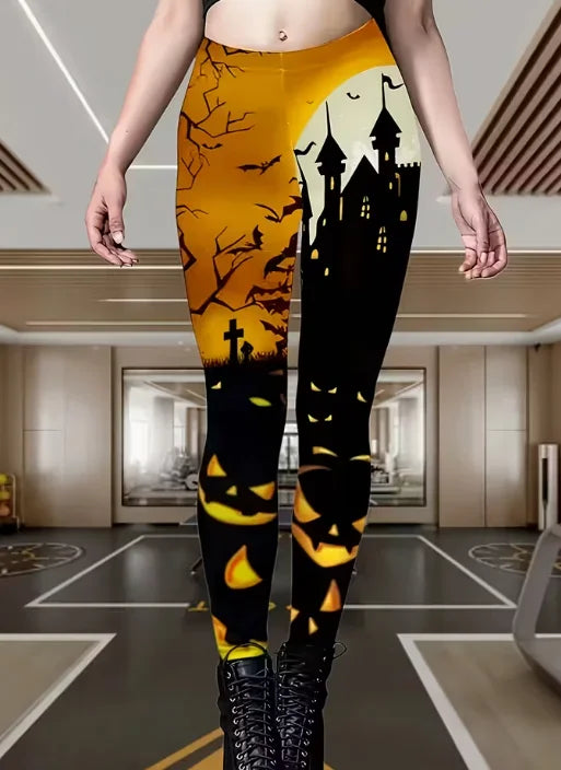 Women's Halloween Skeleton 3D Print Leggings - Stretchy Workout Yoga Pants, Slim Fit Fashion Tights