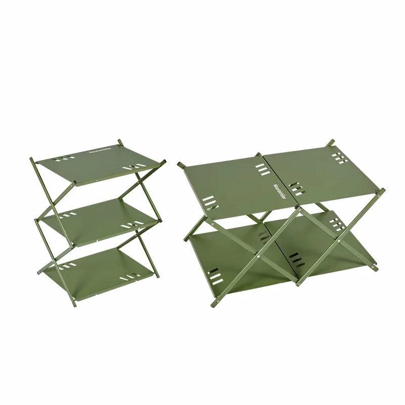 MOUNTAINHIKER Three-Tier Folding Rack – Portable Outdoor Storage Shelf for Camping, Picnic, BBQ & Garden Use