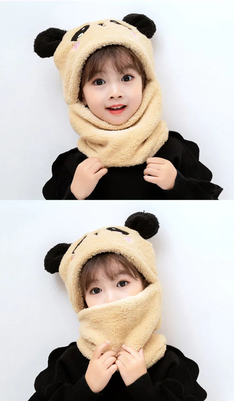 Cartoon Winter Hat for Kids - Thickened Scarf Cap with Fleece for Boys & Girls, 1-18 Years
