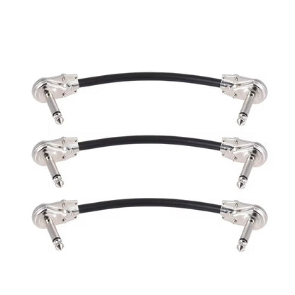 Miwayer 6-Pack 6-Inch Guitar Effect Pedal Patch Cables - 1/4" Silver Right-Angle Plug, Black PVC Jacket
