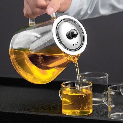 HMLOVE Heat Resistant Glass Teapot - Stainless Steel Tea Strainer Infuser, Kung Fu Teawear Set for Puer and Oolong Tea