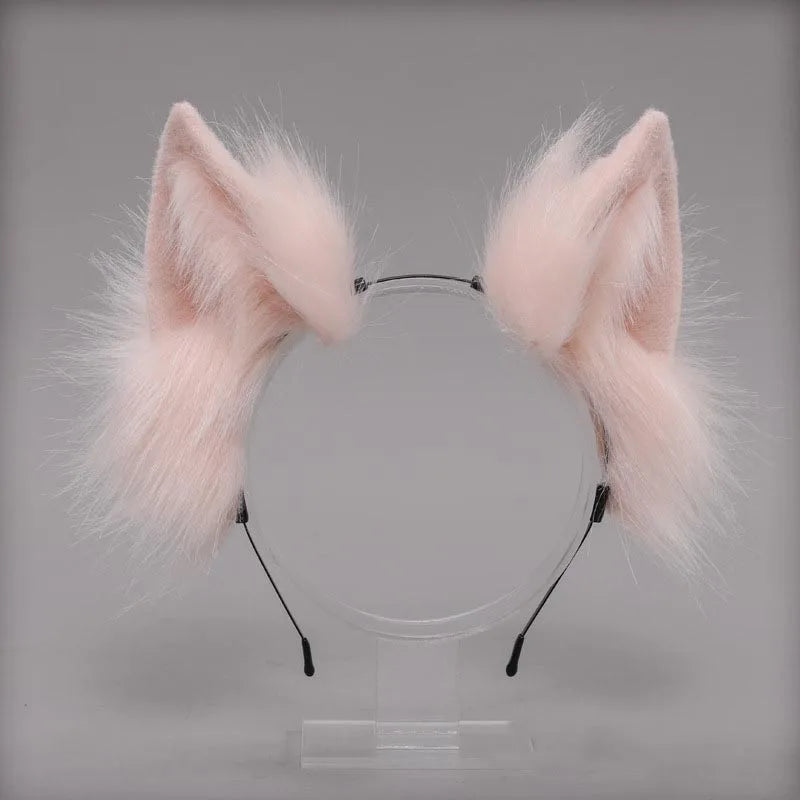 Plush Cat Ears Headband & Tail Set - Realistic Lolita Cosplay Accessories, Handmade Animal Ears for Halloween & Kawaii Costumes