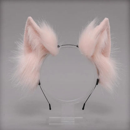 Plush Cat Ears Headband & Tail Set - Realistic Lolita Cosplay Accessories, Handmade Animal Ears for Halloween & Kawaii Costumes