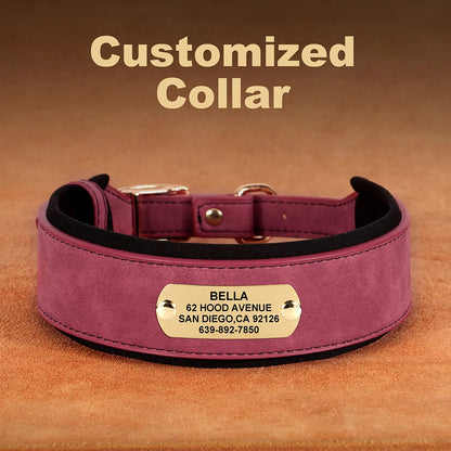 Wide Personalized PU Leather Dog Collar – Custom Tag Soft Pet Collar for Small, Medium & Large Dogs, Pitbulls & Bulldogs