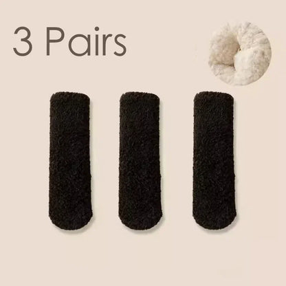 3 Pairs Unisex Plush Slipper Socks — Thick Winter Coral Fleece Cozy Mid-Calf Socks for Couples