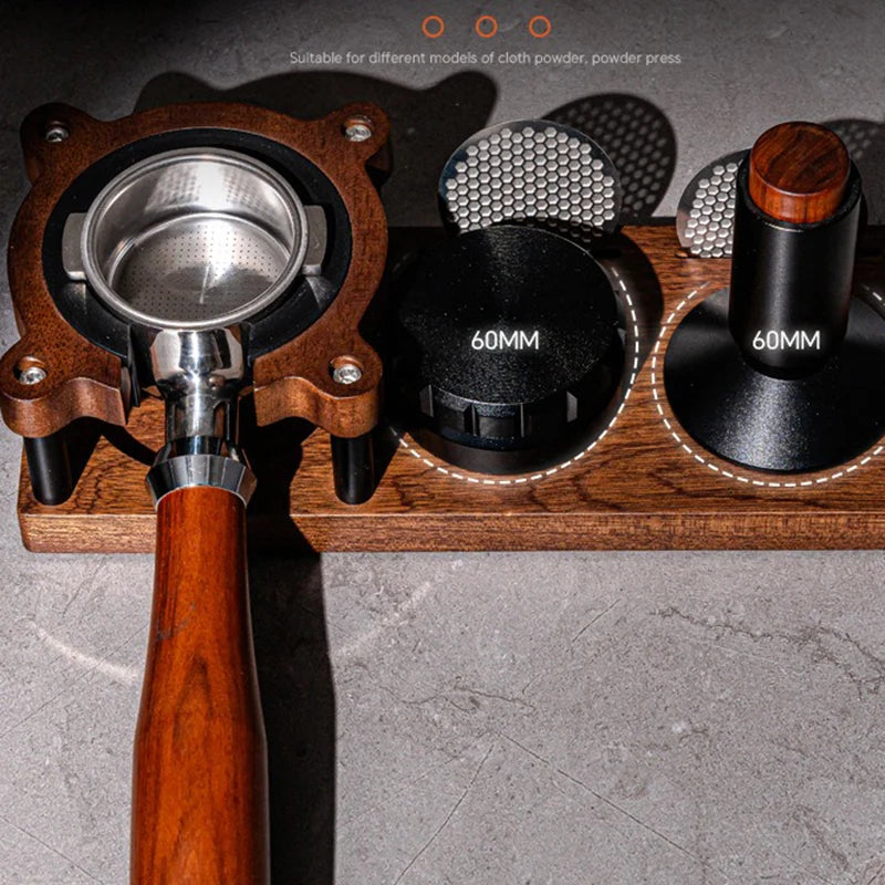 51/53/54/58mm Wood Coffee Tamper Station – Portafilter & Filter Screen Holder Stand for Espresso Barista Tools