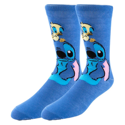 5/6 Pairs Miniso Disney Lilo & Stitch Socks – Hip Hop Street Style Anime Crew Socks for Men and Women, Novelty Cute Casual Socks