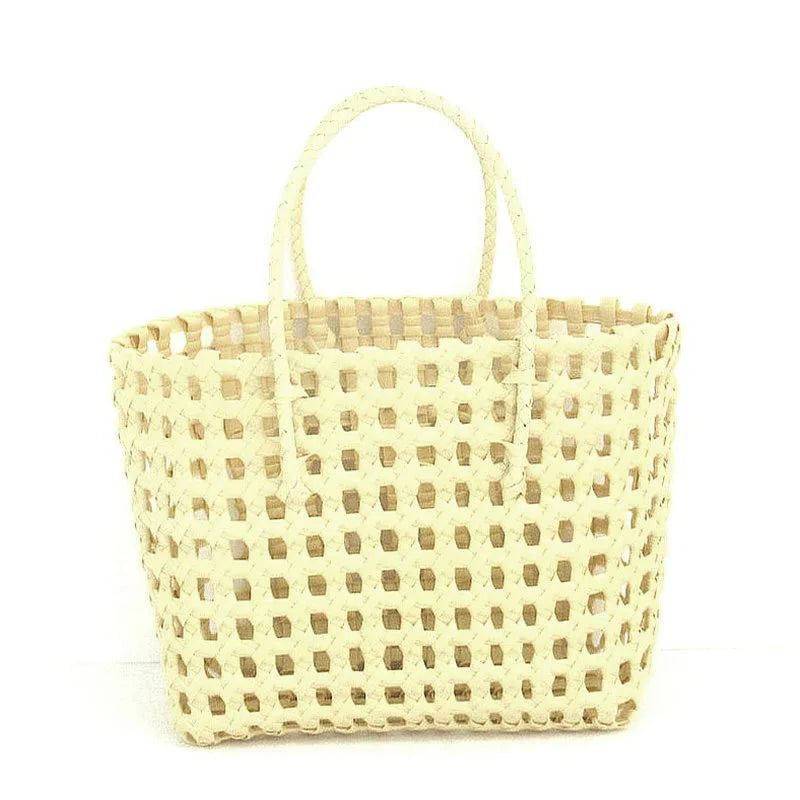 Hylhexyr Handheld Woven Shoulder Bag – PVC Tote for Vegetables, Beach, Picnic & Vacation, Women’s Handbag
