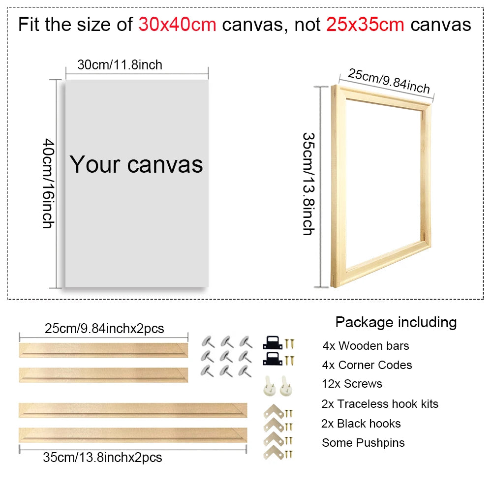 Wooden Canvas Frames – 30x40, 40x50, 50x70, 60x90cm for Photos, Oil Paintings & Diamond Painting Wall Art